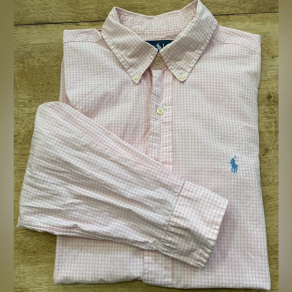Polo by Ralph Lauren Classic Fit Men’s 16 34/35 100% Cotton Pink Gingham Oxford